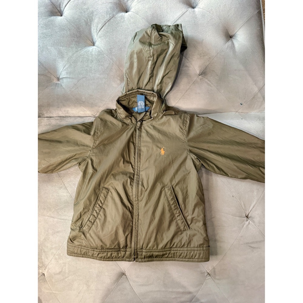 Polo Ralph Lauren Boys 4T Olive Green Hooded Windbreaker Fleece Lined Jacket